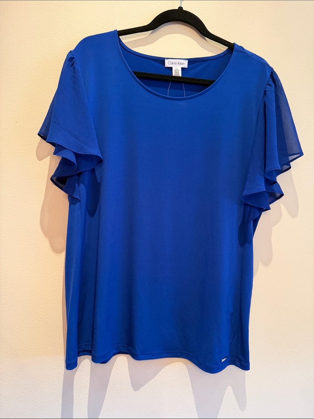 Calvin Klein Cobalt Blue Ruffle Sleeve Blouse